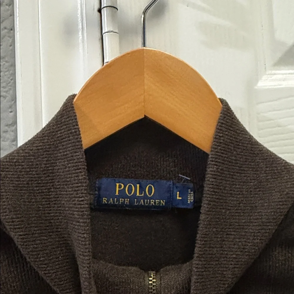 Ralph Lauren men’s quarter zip brown pullover sweater size large 100% cotton